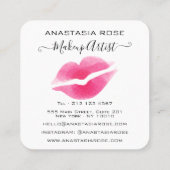 Glam White & Pink Lipstick Eyeshadow Makeust Quadratische Visitenkarte (Rückseite)