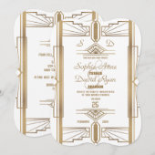 Glam White Roaring 20's Great Gatsby Wedding Einladung (Vorne/Hinten)