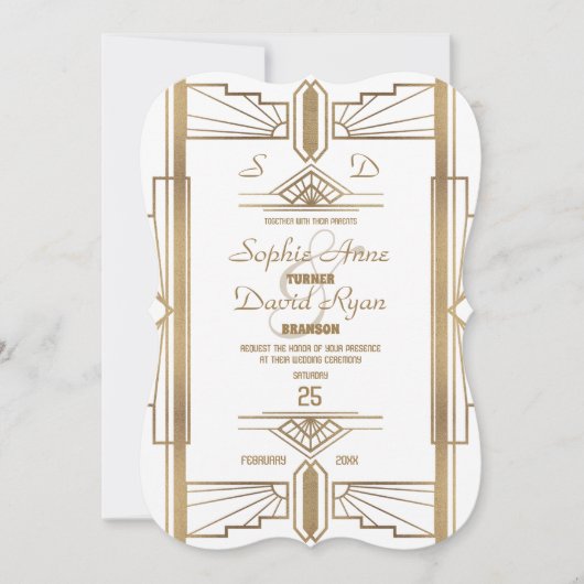 Glam White Roaring 20's Great Gatsby Wedding Einladung (Vorderseite)
