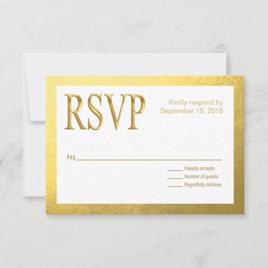 Glam White UAWG mit Gold Nugget Imitats Foil Kontu RSVP Karte (Vorderseite)