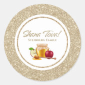 Glam White und Gold Glitzer Juwish Rosh Hashanah Runder Aufkleber (Vorderseite)