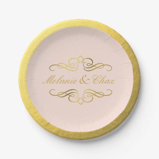 Glam Wirbel Blüh Gold Foil Wedding Rosa Pappteller (Vorderseite)