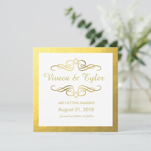 Glam Wirbel Geblüht Gold Foil Save the Date (Stehend Vorderseite)