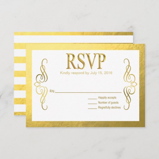Glam Wirbel Geblüht Gold Foil UAWG | Goldweiß RSVP Karte (Vorne/Hinten)
