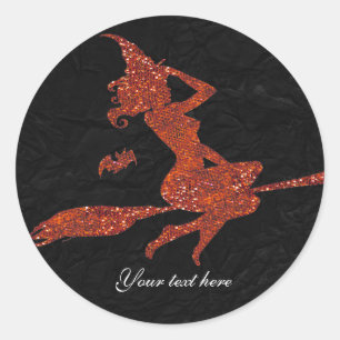 Glam Witch Flying on Broom Halloween-Party Gefalle Runder Aufkleber