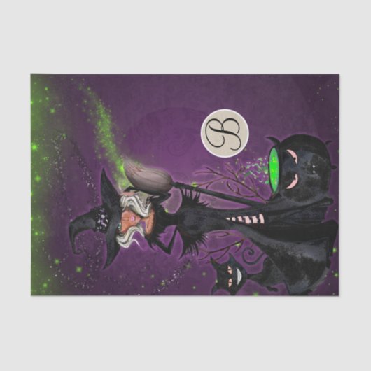 Glam Witch Halloween Monogram Letter Initial Seidenpapier (Vorderseite)