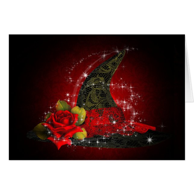 Glam Witch Hat Lacy Black & Red Sparkle Party (Vorderseite (Horizontal))