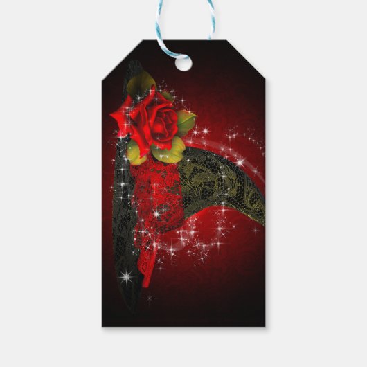 Glam Witch Hat Lacy Black & Red Sparkle Party Geschenkanhänger (Vorderseite)