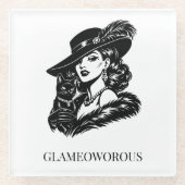 Glam Woman with Cat Fashion Illustration Glasuntersetzer (Vorderseite)