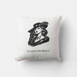 Glam Woman with Cat Fashion Illustration Kissen