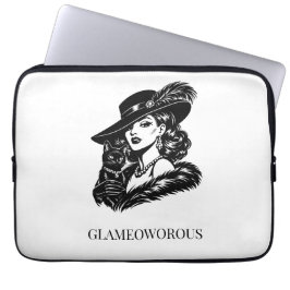 Glam Woman with Cat Fashion Illustration Laptopschutzhülle