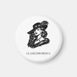 Glam Woman with Cat Fashion Illustration Magnet