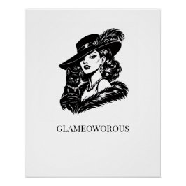 Glam Woman with Cat Fashion Illustration Poster