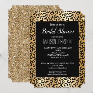 Glam Yellow Black Glitzer Leopard Einladung