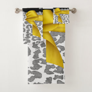 Glam Yellow Bow-Grey Leopard-Silver Floral Sparkle Badhandtuch Set