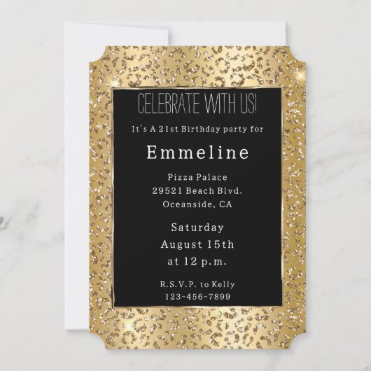 Glam Yellow Glitzer Leopard Einladung (Vorderseite)