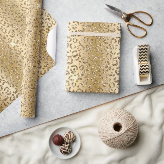 Glam Yellow Glitzer Leopard Geschenkpapier (Kunsthandwerk)