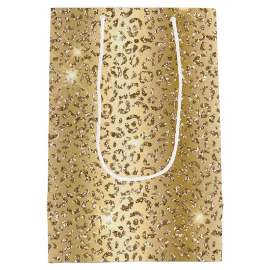 Glam Yellow Glitzer Leopard Mittlere Geschenktüte (Rückseite)