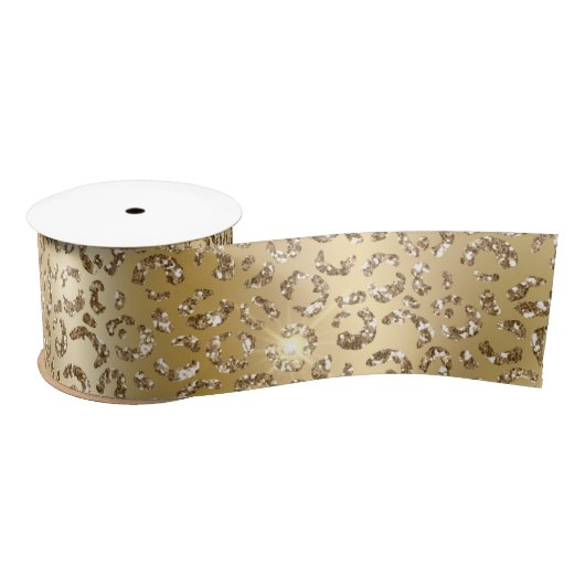 Glam Yellow Glitzer Leopard Satinband (Spule)