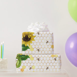 Glam Yellow Sunflower Gold Honeycomb Bees Geschenkpapier