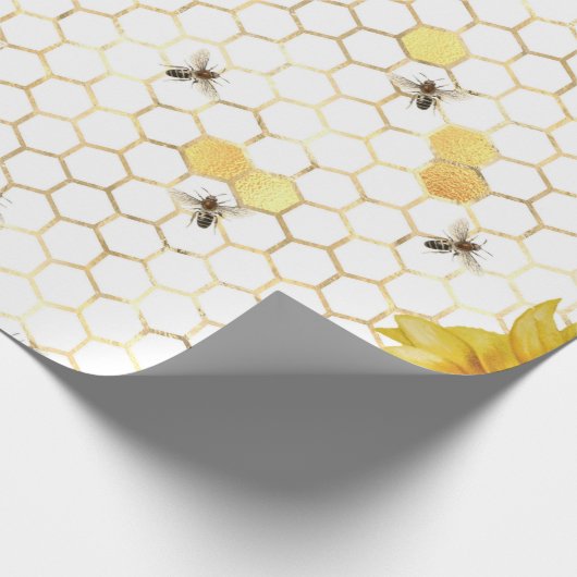 Glam Yellow Sunflower Gold Honeycomb Bees Geschenkpapier (Ecke)