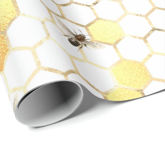 Glam Yellow Sunflower Gold Honeycomb Bees Geschenkpapier (Rolleneckpunkt)