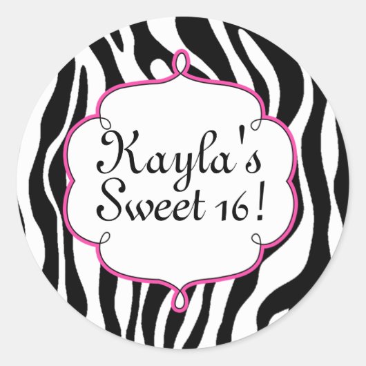 Glam Zebra Print and Pink Sweet 16 Party Sticker (Vorderseite)
