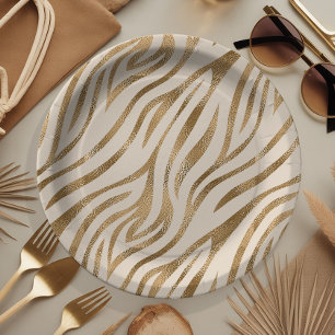 Glam Zebra Streifen Muster Safari Gold ID1151 Pappteller