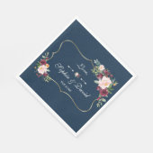 GlamGold Burgundy Blush Bloral Navy Blue Wedding Serviette (Ecke)