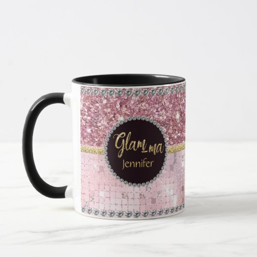 Glamma Glamma Rosa Glitzer Goldname Tasse (Links)