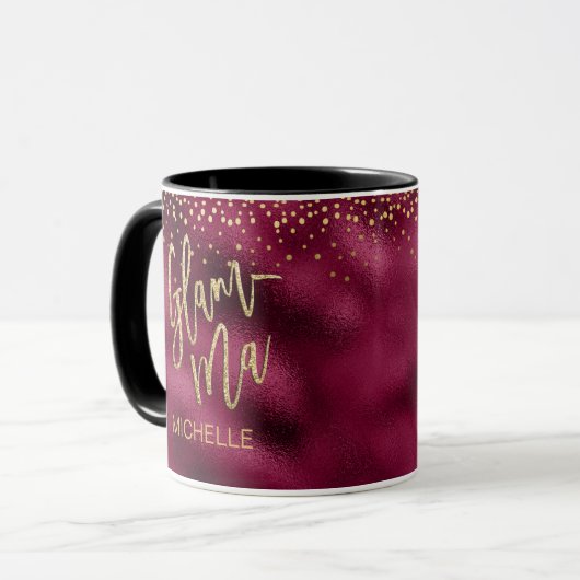 Glamma Glamour Oma Burgund Fossilienfels Goldname Tasse (Vorderseite Links)