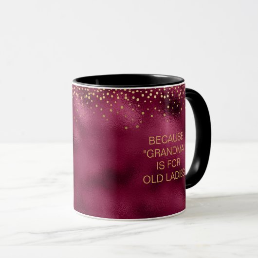 Glamma Glamour Oma Burgund Fossilienfels Goldname Tasse (VorderseiteRechts)