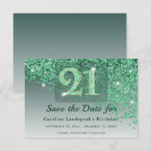 Glamorous 21st Birthday Emerald Green Frosted Save The Date (Vorne/Hinten)