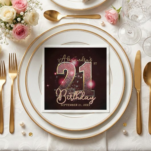 Glamorous 21st Birthday Rose Gold Pink Glitter Serviette