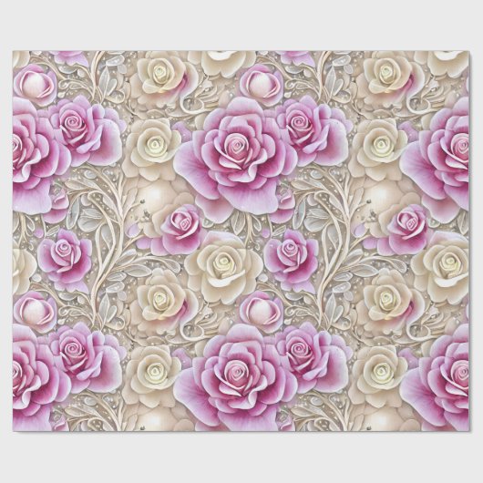 Glamorous 3-D Pink And White Roses Pattern Geschenkpapier (Flach)