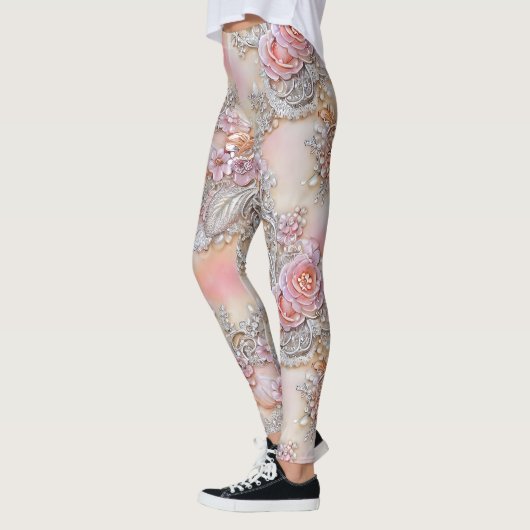 Glamorous 3-D Sparkling ink Flowers Pattern Leggings (Links)