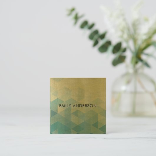 GLAMOROUS AQUA BLUE GOLD FAUX TRIANGULAR PATTERN QUADRATISCHE VISITENKARTE (Stehend Vorderseite)