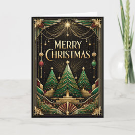 Glamorous Art Deco Merry Christmas Trees Feiertagskarte