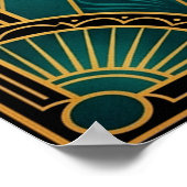 Glamorous Art Deco Peacock Teal & Gold Poster (Ecke)
