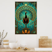 Glamorous Art Deco Peacock Teal & Gold Poster (Küche)