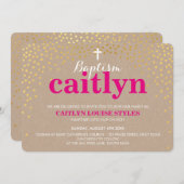 GLAMOROUS BAPTISM Rustikales Gold Konfetti Einladung (Vorne/Hinten)