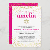 GLAMOROUS BAT MITZVAH rustikaler Goldkonfetti pink Einladung (Vorne/Hinten)