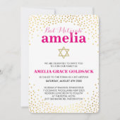 GLAMOROUS BAT MITZVAH rustikaler Goldkonfetti pink Einladung (Vorderseite)