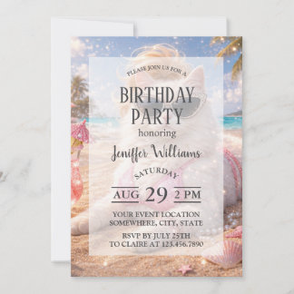 Glamorous Beach Cat with Sunglasses and Pink Bikin Einladung