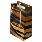 Glamorous Black Brown Tiger Stripes Animal Print Kleine Geschenktüte (Rückseite Schrägansicht)