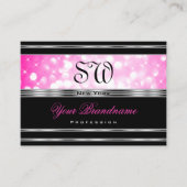 Glamorous Black Girly Pink Glitter Initials Silver Visitenkarte (Vorderseite)