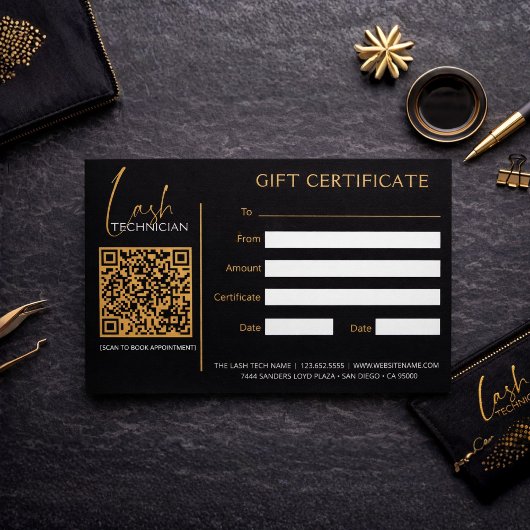 Glamorous Black & Gold Lash Tech  Gift Certificate