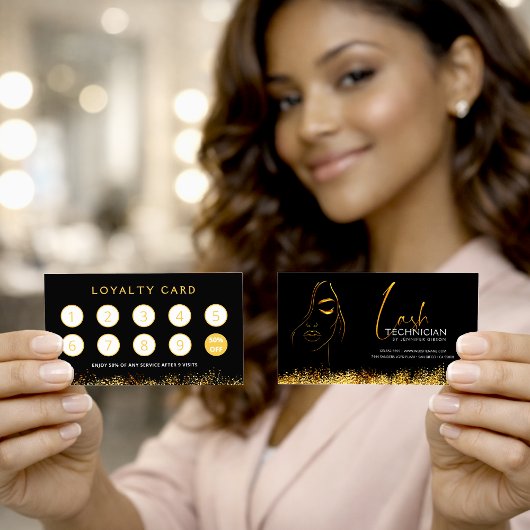 Glamorous Black & Gold Lash Tech Loyalty Card Treuekarte