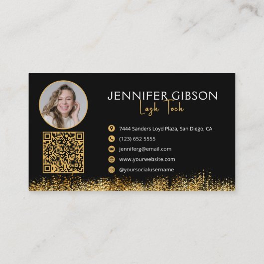Glamorous Black & Gold Lash Tech QR Code  Visitenkarte (Rückseite)