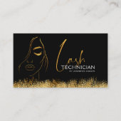 Glamorous Black & Gold Lash Tech QR Code  Visitenkarte (Vorderseite)